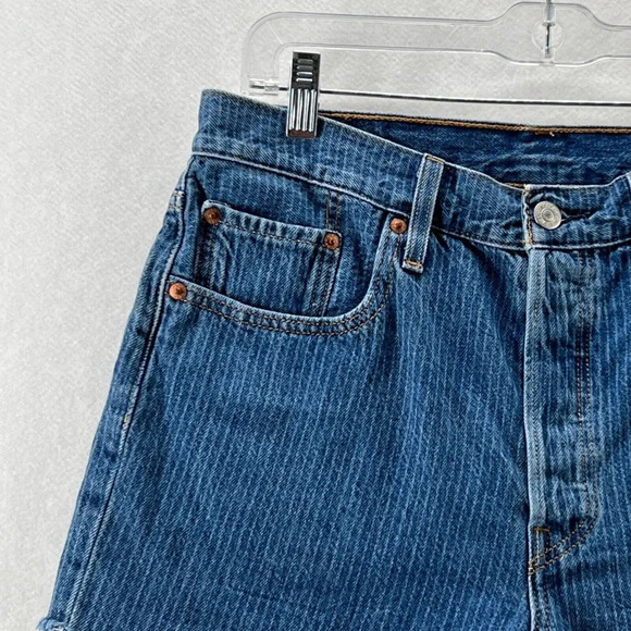Levi's 501 Jean Shorts Womens Size 29 Striped Button Fly Frayed Hem Denim Blue - Picture 4 of 11